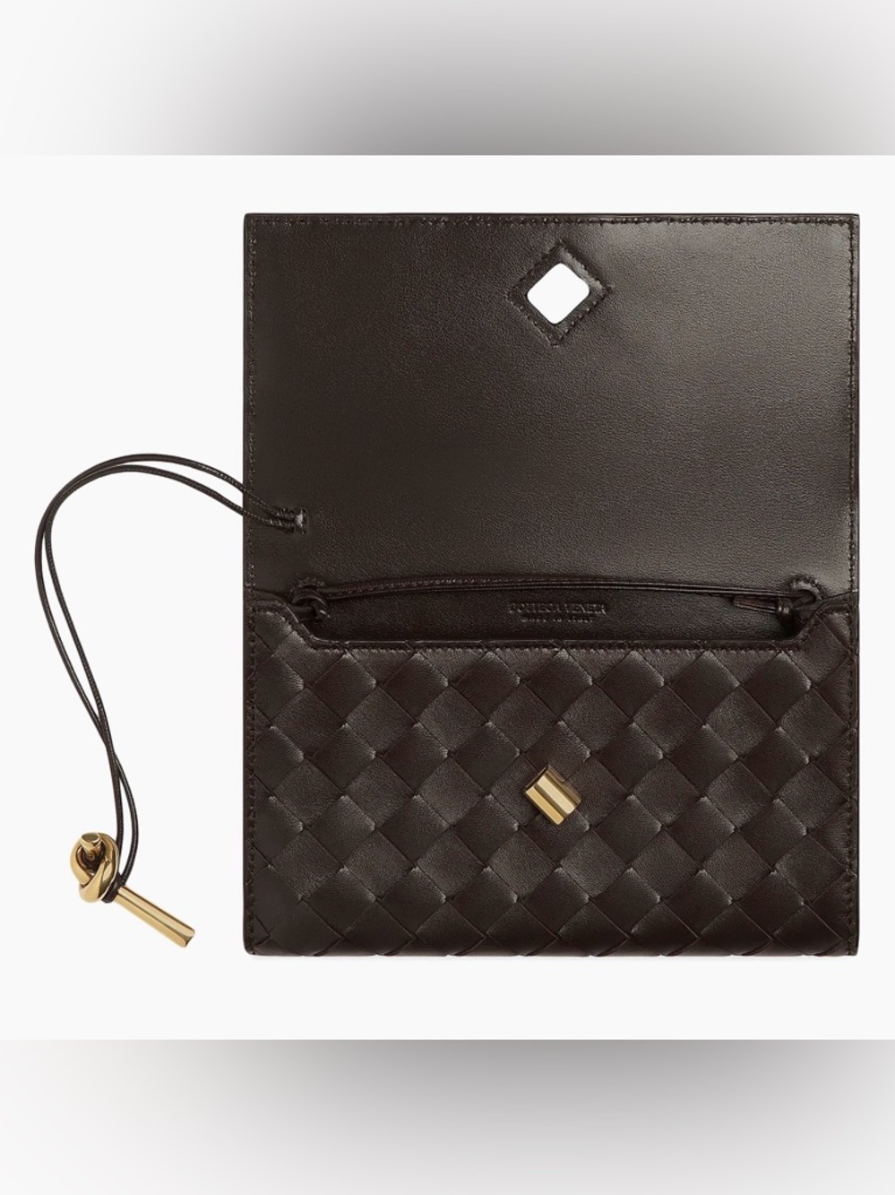 Bottega Veneta Dark Brown Intrecciato Leather Clutch with Gold Accent
